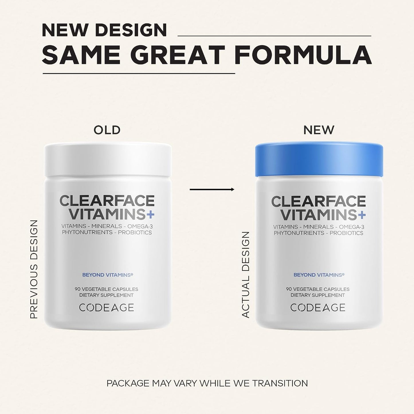 Codeage Clearface Vitamins+ - Skin Vitamins and Minerals with B-Complex, Probiotics, L-Lysine, Omega-3 - 90 Capsules - görsel 3