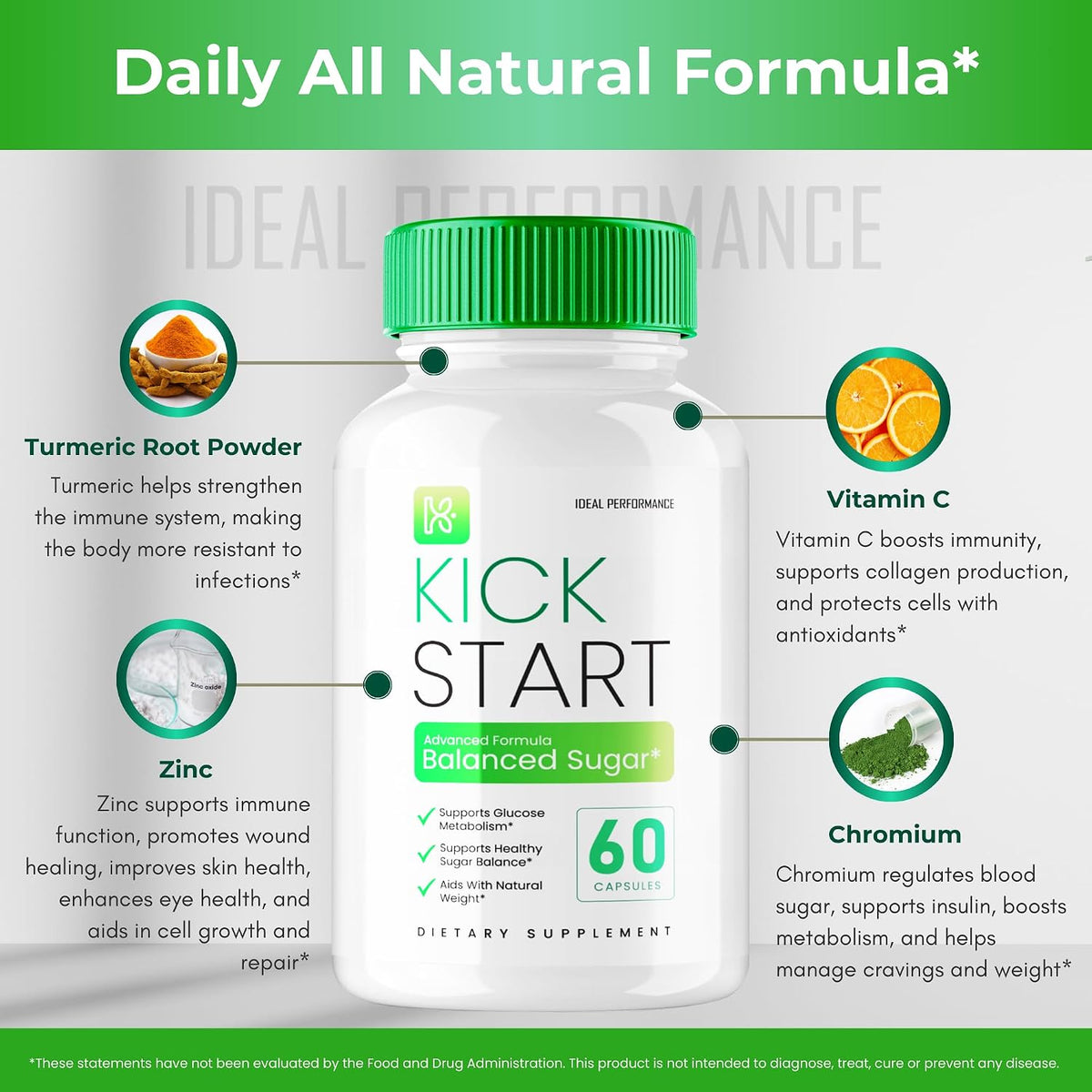 IDEAL PERFORMANCE Kick Start Capsules - Balanced Blood Sugar Supplement & Glyco Optimiser (2 Pack) - görsel 7