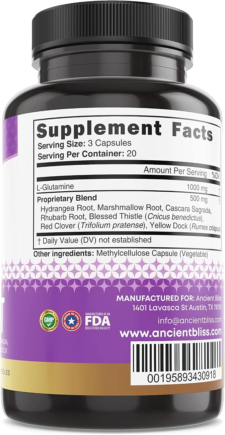 Ancient Bliss Leaky Gut Supplement – L-Glutamine Capsules with Blessed Thistle & Hydrangea Root – Vegan, Non-GMO – 60 Capsules - görsel 6