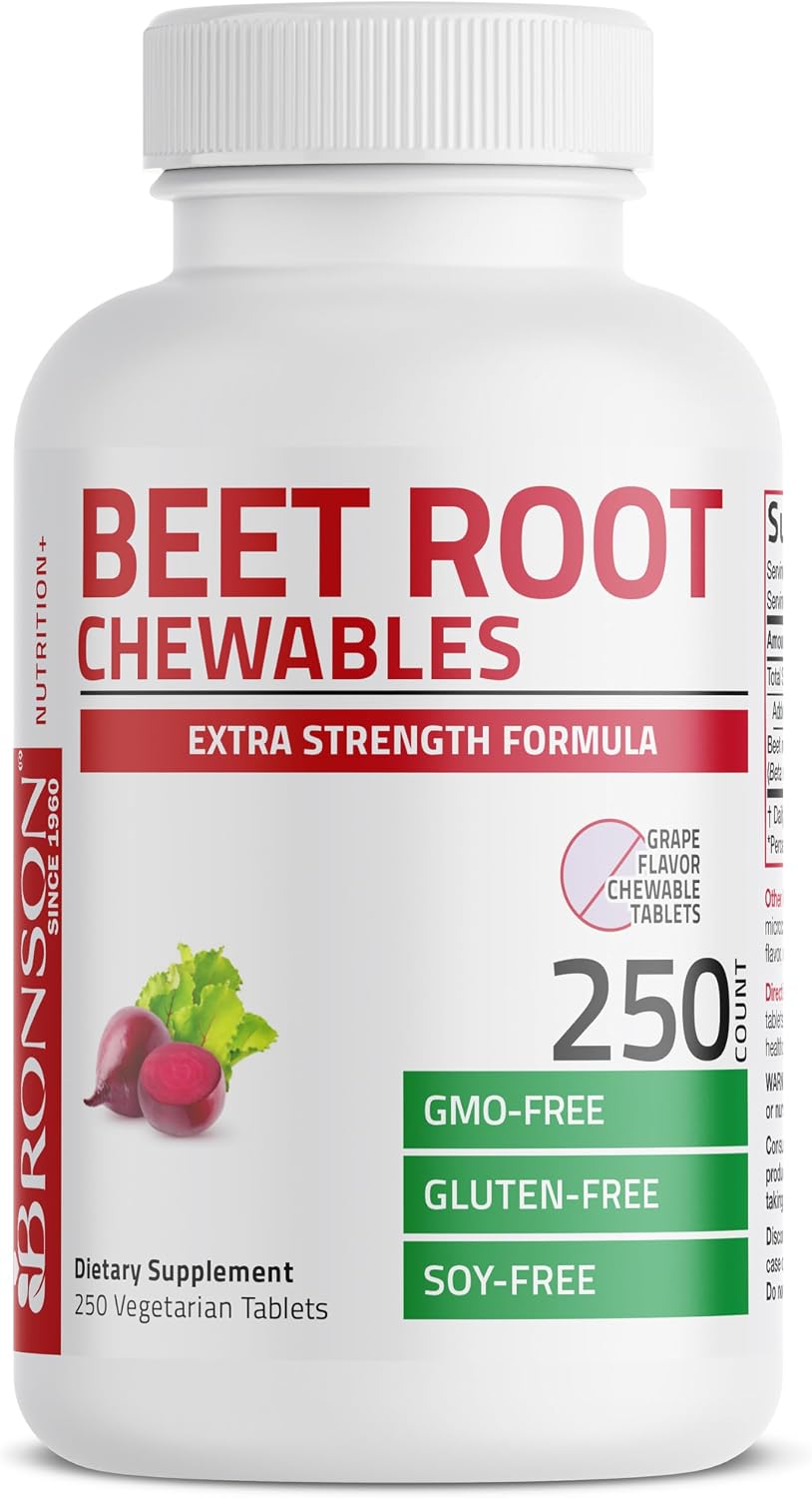 Bronson Beet Root Chewables, Grape Flavoured - Extra Strength, Non-GMO, 250 Chewable Tablets - görsel 3