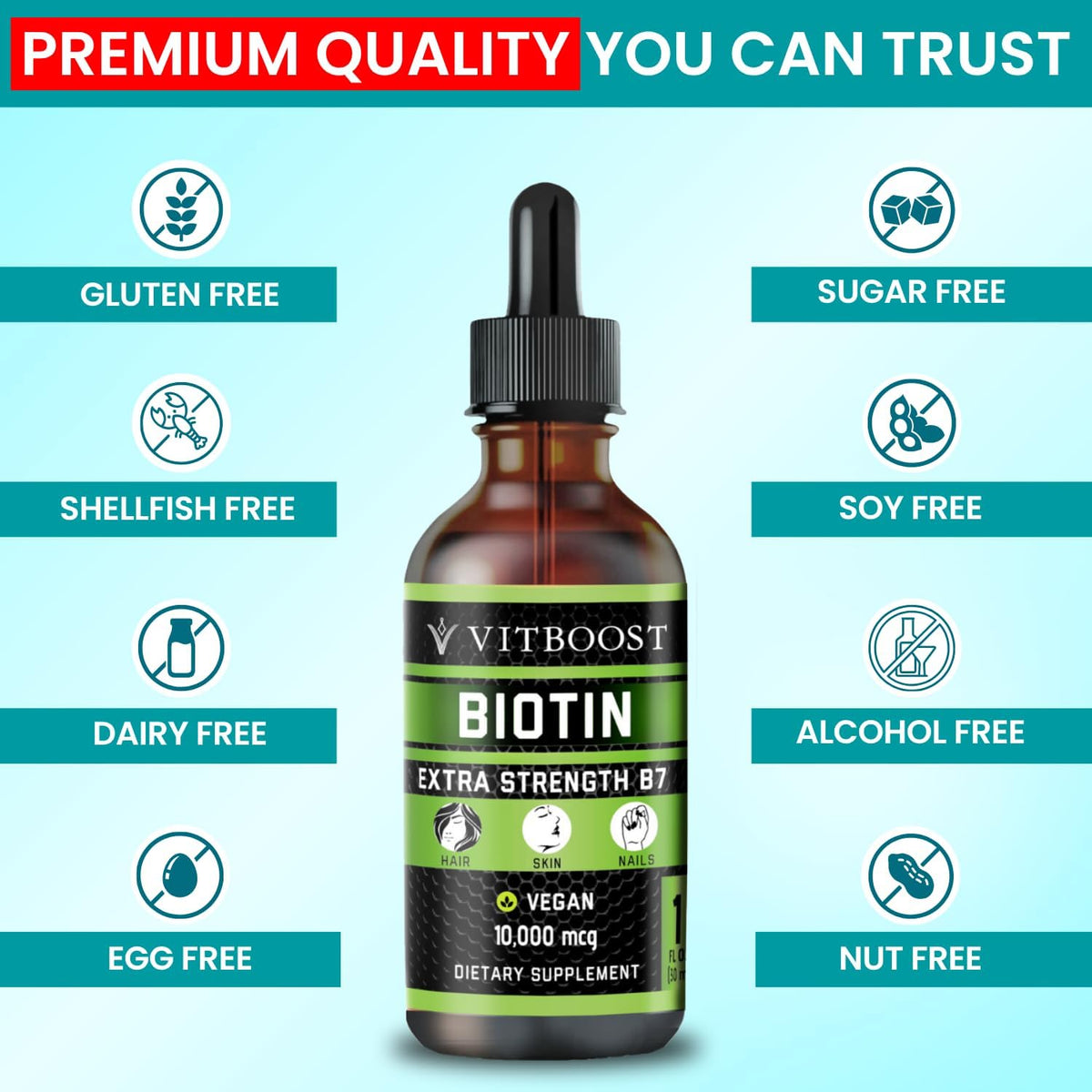 Vitboost Liquid Biotin Drops 10,000mcg - Extra Strength Vegan Formula with Organic Berry Flavour for Hair, Skin and Nails - 60 Servings - görsel 3