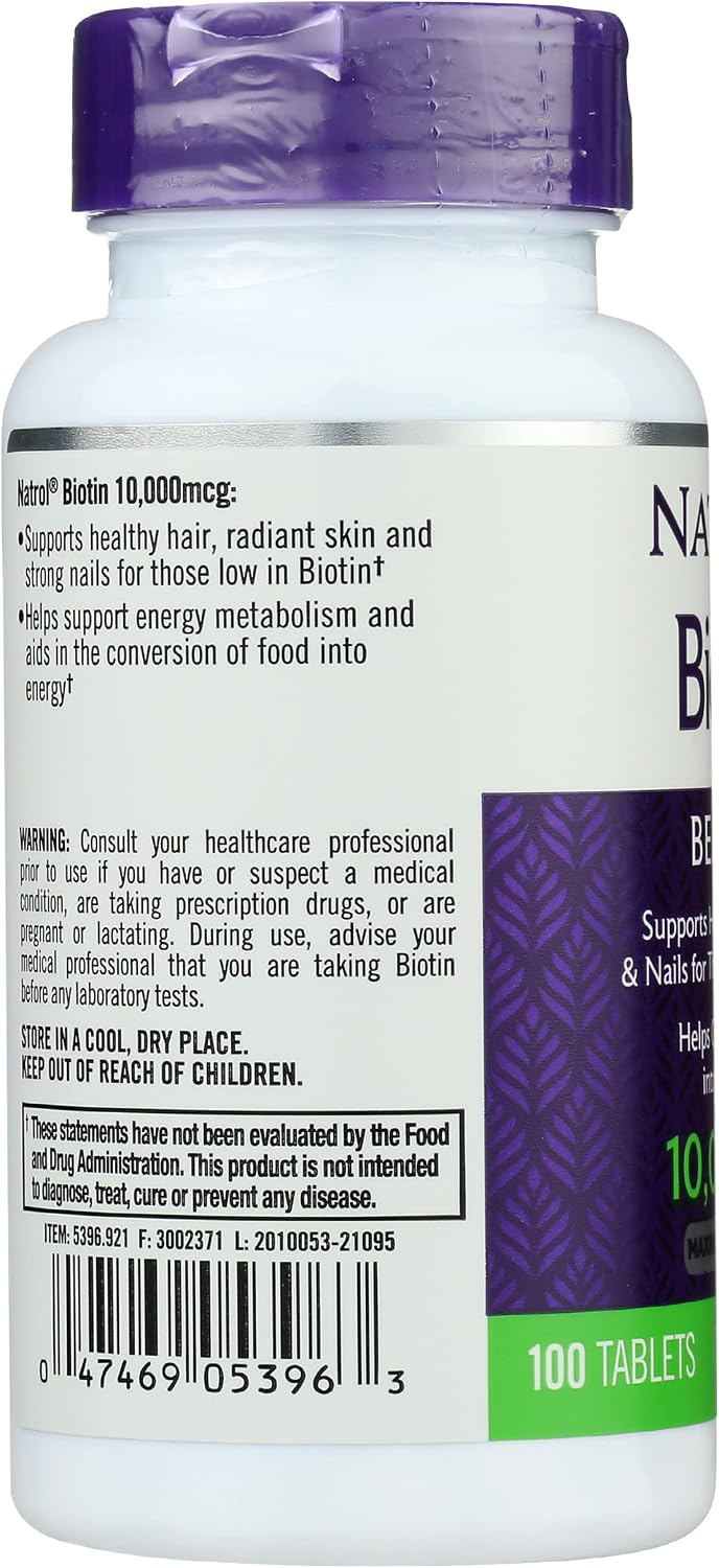 Natrol Biotin Max 10000 mcg, 100 Tablets - görsel 5