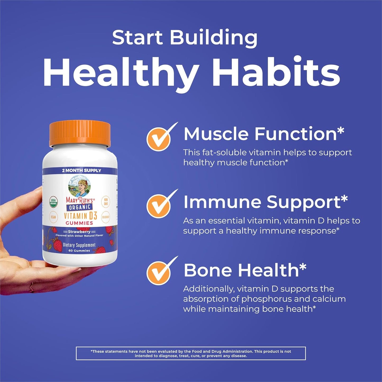 MARYRUTH'S Organic Vitamin D3 Gummies | 1000 IU | USDA Organic | Immune Support | Bone Health | Muscle Function | for Adults & Kids Ages 2+ | Vegan | Gluten-free | 2 Month Supply | 60 Count - görsel 5