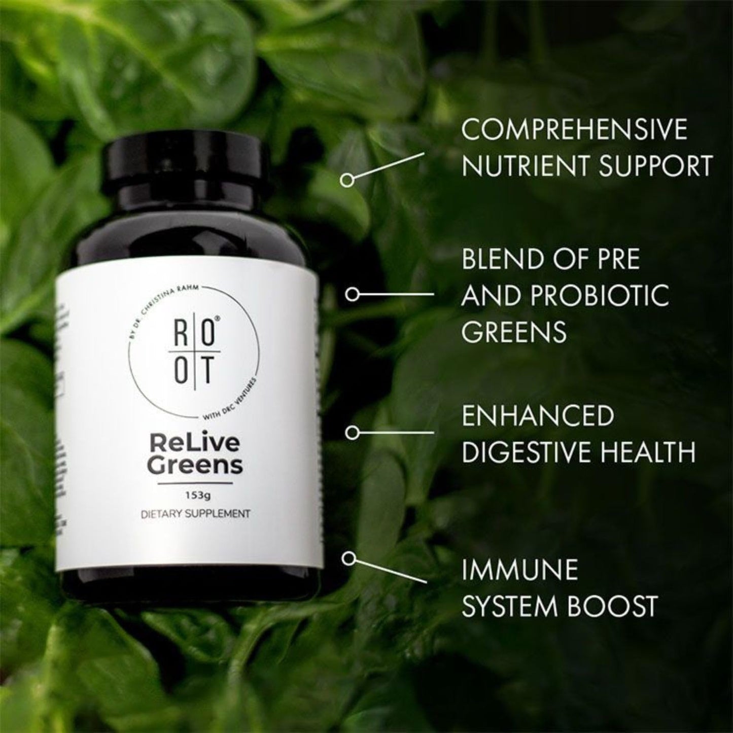 Root Relive Greens by Dr. Rahm's | Superfood Powerhouse with Dark Leafy Greens, Fruits & Fibres - 153g - görsel 2