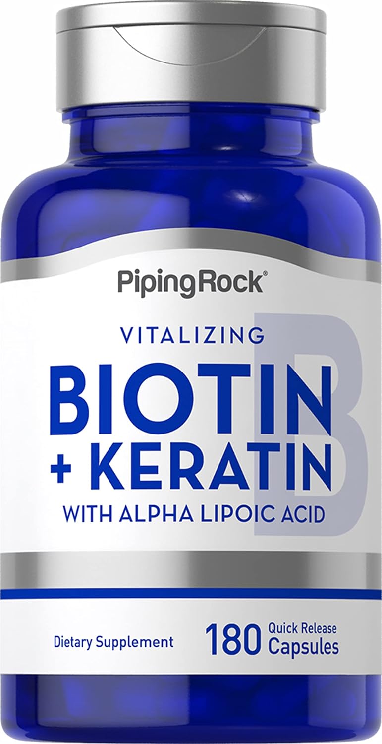 Piping Rock Biotin 5000mcg with Keratin and Alpha Lipoic Acid – 180 Capsules - görsel 1