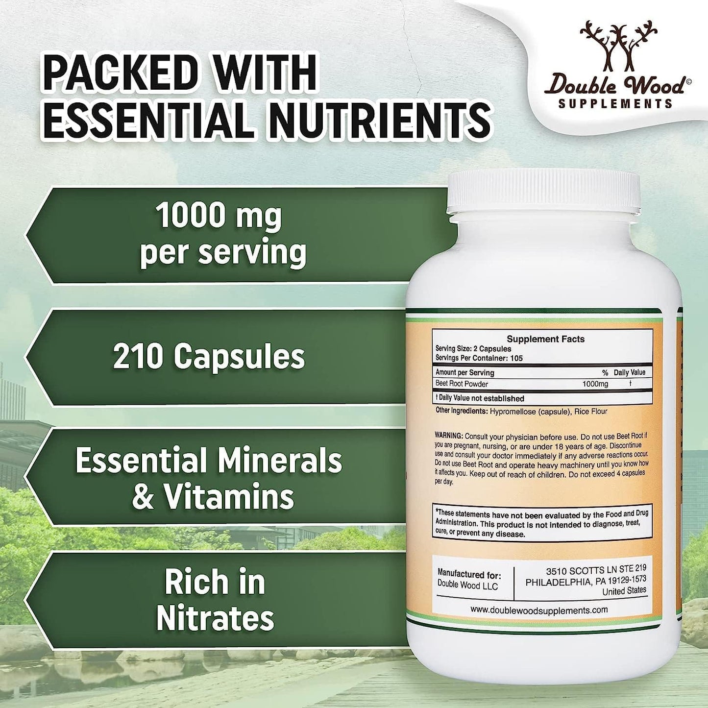 Beet Root Powder Capsules (Organic and Vegan) – 210 Count, 1,000mg Per Serving by Double Wood Supplements - görsel 3