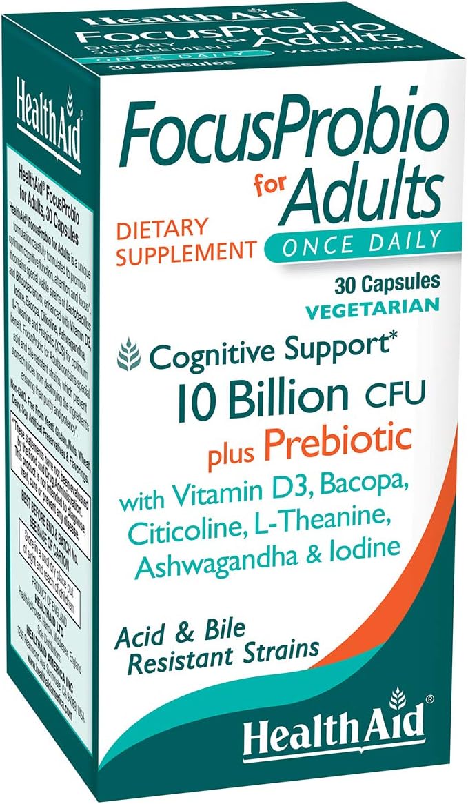 FocusProbio for Adults Gut-Brain Support Probiotic 10 Billion CFU with Bacopa, Citicoline, L-Theanine & Ashwagandha - görsel 1