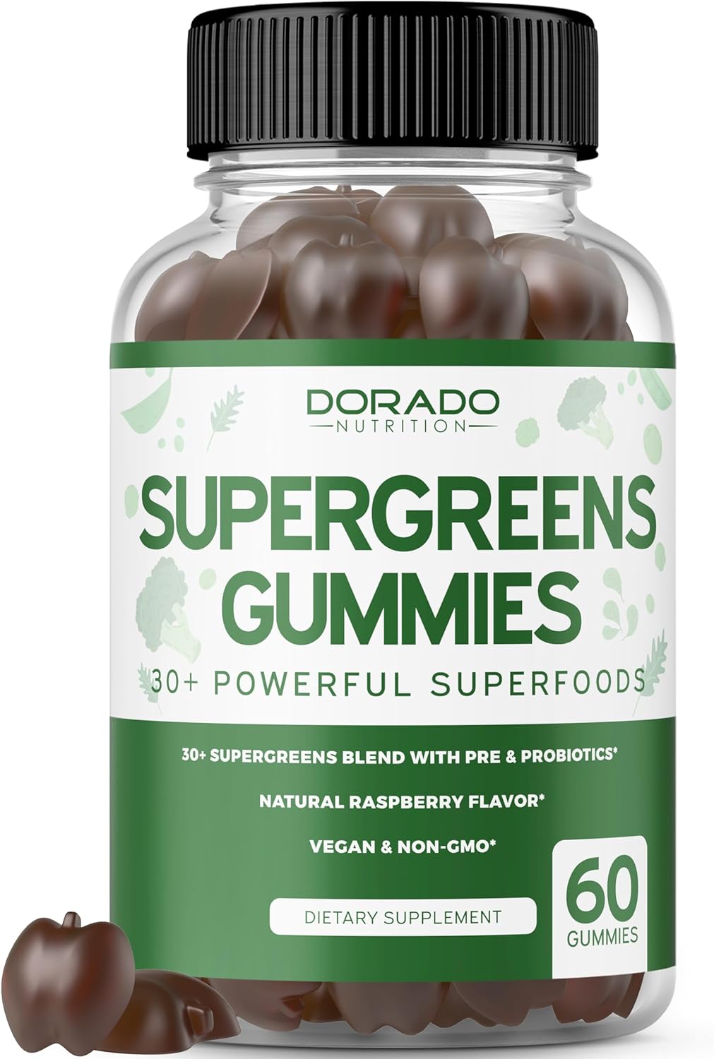 DORADO NUTRITION Supergreens Gummies (60 Count) - Daily Greens Supplement with Raspberry Flavour for Immunity Support - görsel 1