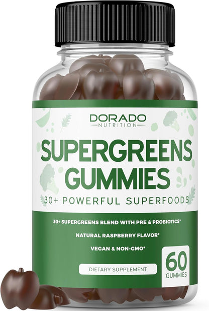 DORADO NUTRITION Supergreens Gummies (60 Count) - Daily Greens Supplement with Raspberry Flavour for Immunity Support