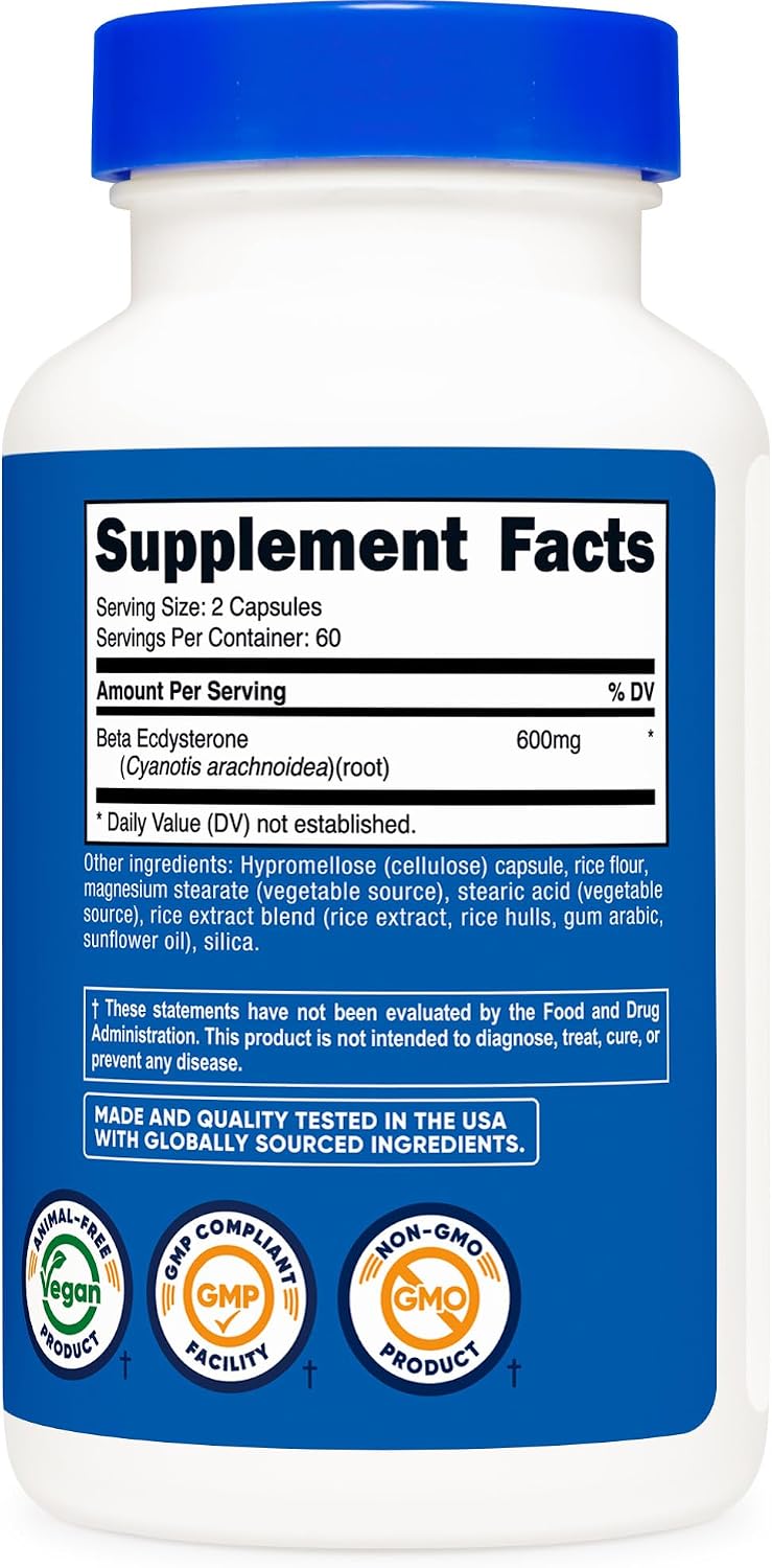 Nutricost Beta Ecdysterone 600mg per Serving, 120 Capsules – Vegan, GM-Free, Gluten-free, 60 Servings - görsel 5