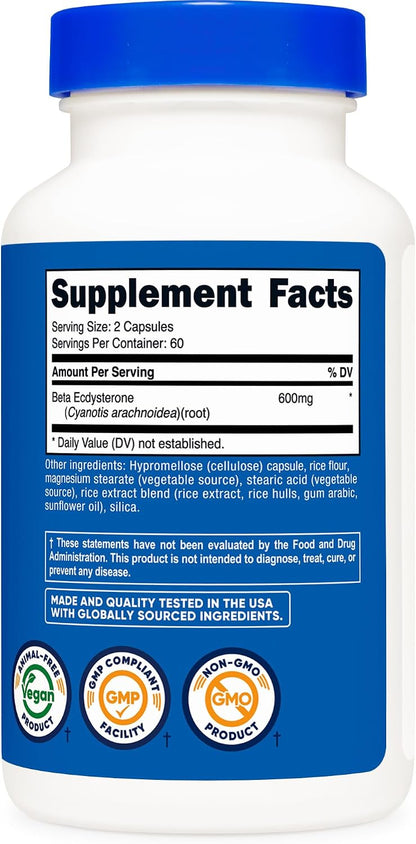 Nutricost Beta Ecdysterone 600mg per Serving, 120 Capsules – Vegan, GM-Free, Gluten-free, 60 Servings
