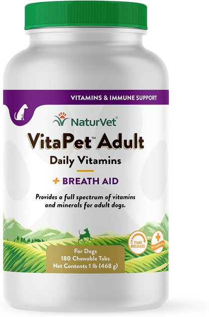 NaturVet VitaPet Adult Daily Vitamins for Dogs with Breath Aid – 180 Tablets