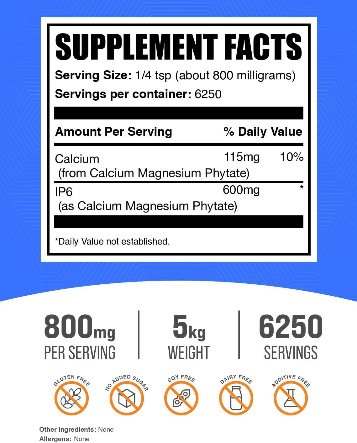 BulkSupplements.com IP6 Powder - Inositol Hexaphosphate, IP6 Supplement for Immune Support, Gluten-free, 800mg per Serving, 5kg (11 lbs) (Pack of 5) - görsel 2