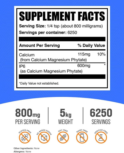 BulkSupplements.com IP6 Powder - Inositol Hexaphosphate, IP6 Supplement for Immune Support, Gluten-free, 800mg per Serving, 5kg (11 lbs) (Pack of 5)