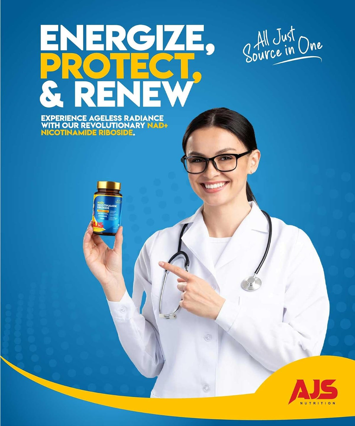 AJS NAD+ Cellular Energy – NR Supplement with PQQ, Resveratrol, Lycopene, L-Ergothioneine, and Collagen Peptides – 90 Capsules for Cellular Support - görsel 6