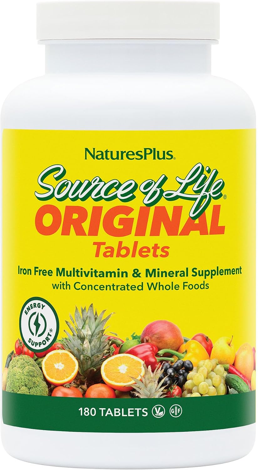 NaturesPlus Source of Life No Iron - 180 Tablets - Multivitamin & Mineral Supplement with Vitamin D3 - Supports Natural Energy & Wellbeing - Gluten Free, Vegetarian - 60 Servings - görsel 1