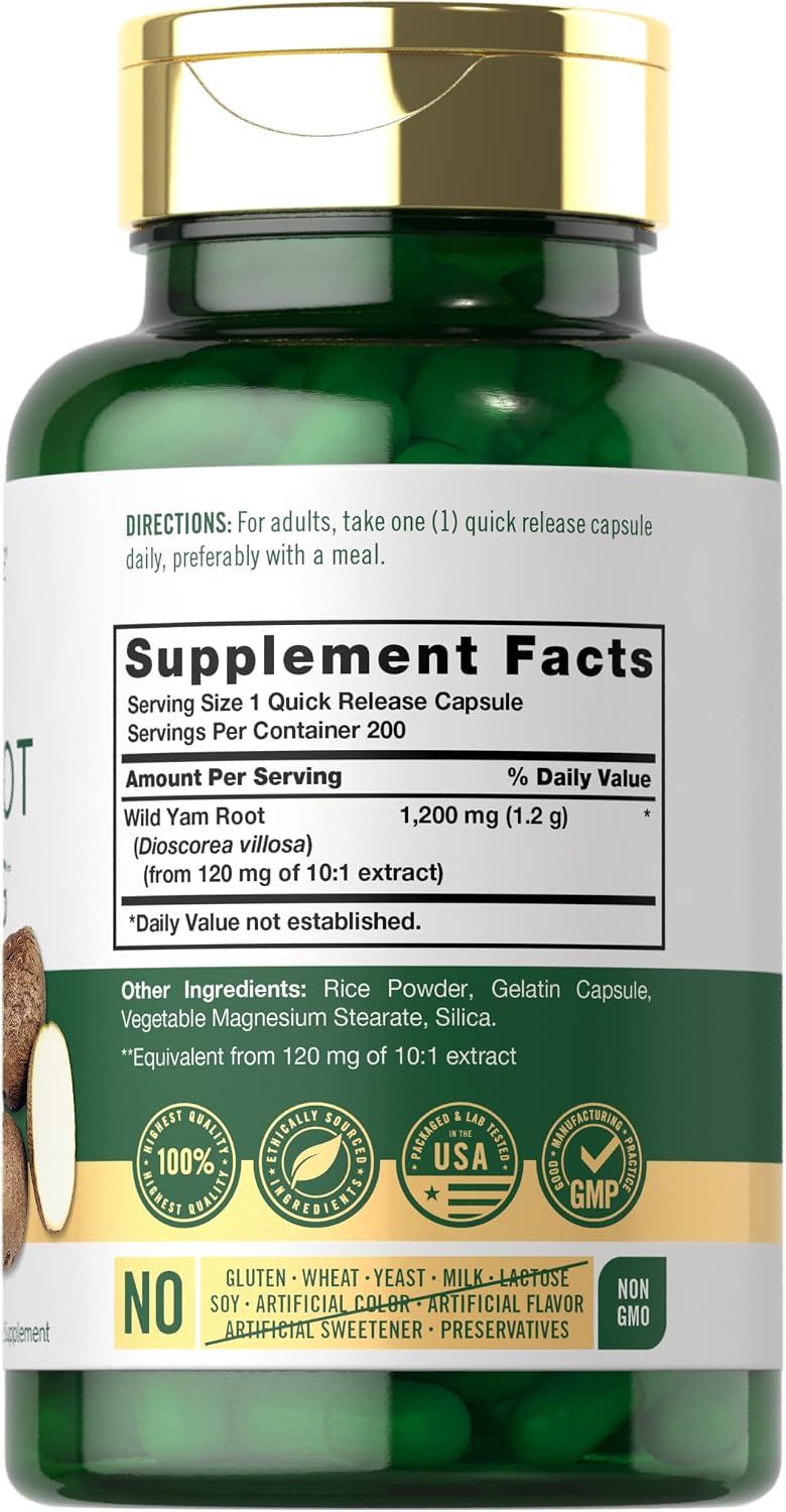 Carlyle Wild Yam Root Capsules – 200 Count – Traditional Herbal Extract, Non-GM, Gluten-free - görsel 2