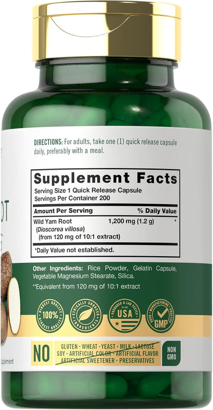 Carlyle Wild Yam Root Capsules – 200 Count – Traditional Herbal Extract, Non-GM, Gluten-free