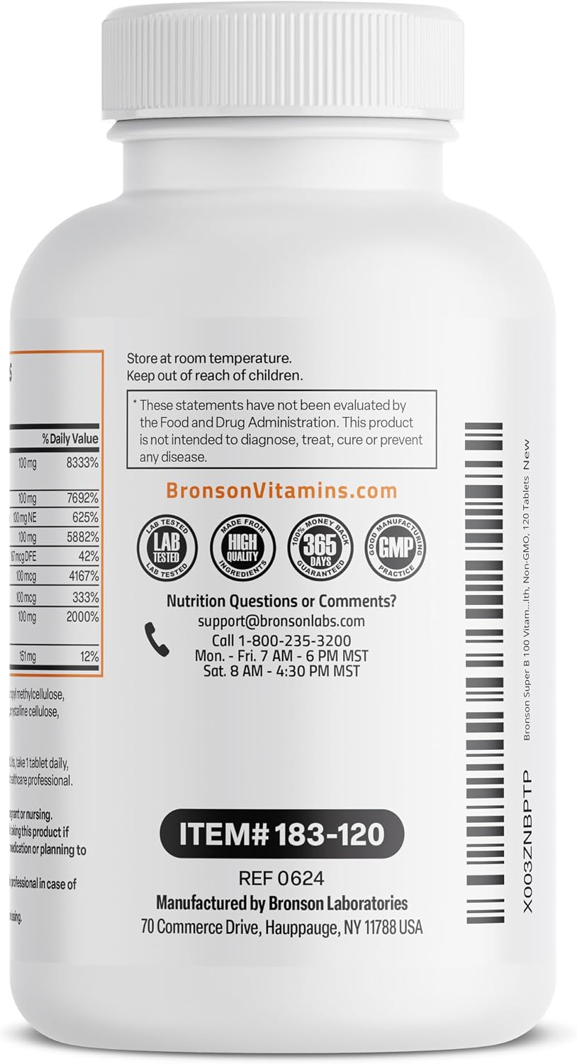 Bronson Super B100 Vitamin B Complex Sustained Release, 120 Tablets - görsel 7