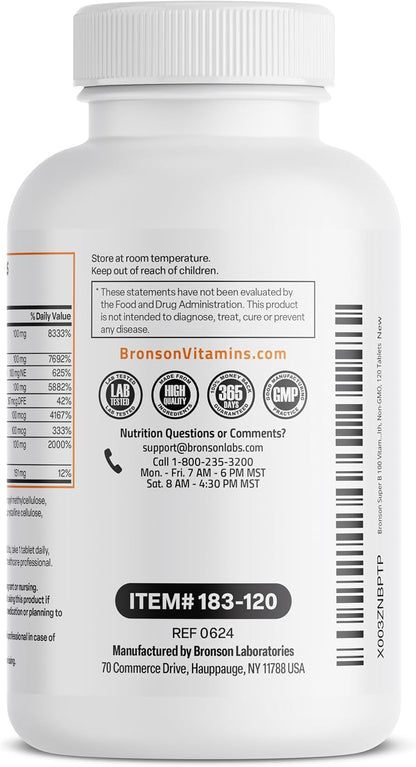 Bronson Super B100 Vitamin B Complex Sustained Release, 120 Tablets
