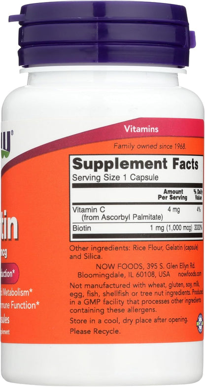 NOW Foods Biotin 1000 µg, 100 Capsules