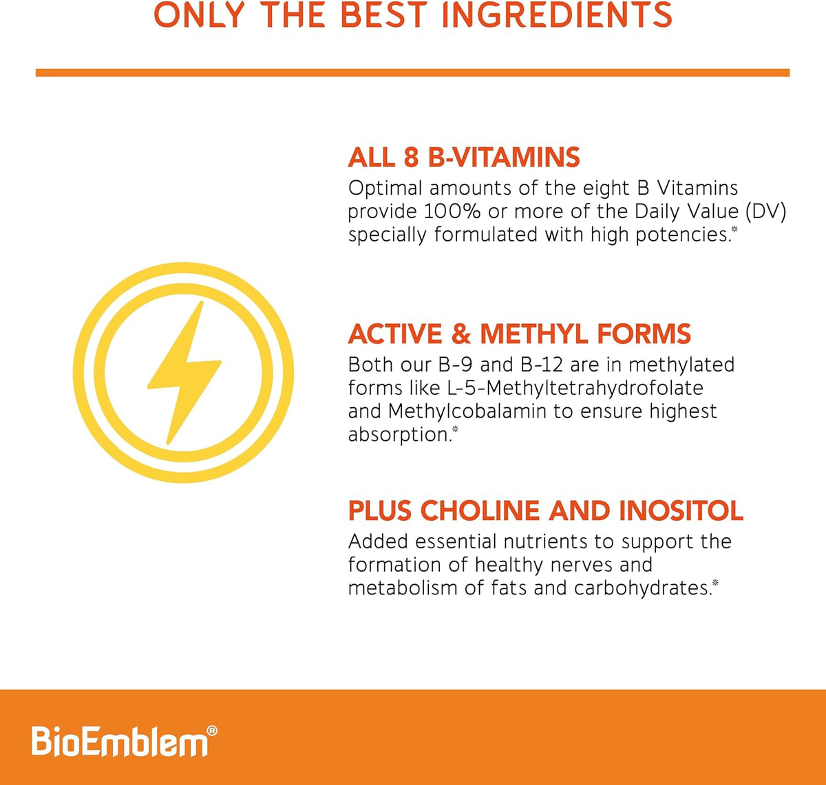 BioEmblem B Complex Vitamins | Complete B-Vitamin Formula with Active Methylated Forms | Supports Energy, Mental Clarity & Immune Health | Non-GMO, Vegan, Soya-Free, Gluten-free | 270 Capsules - görsel 4