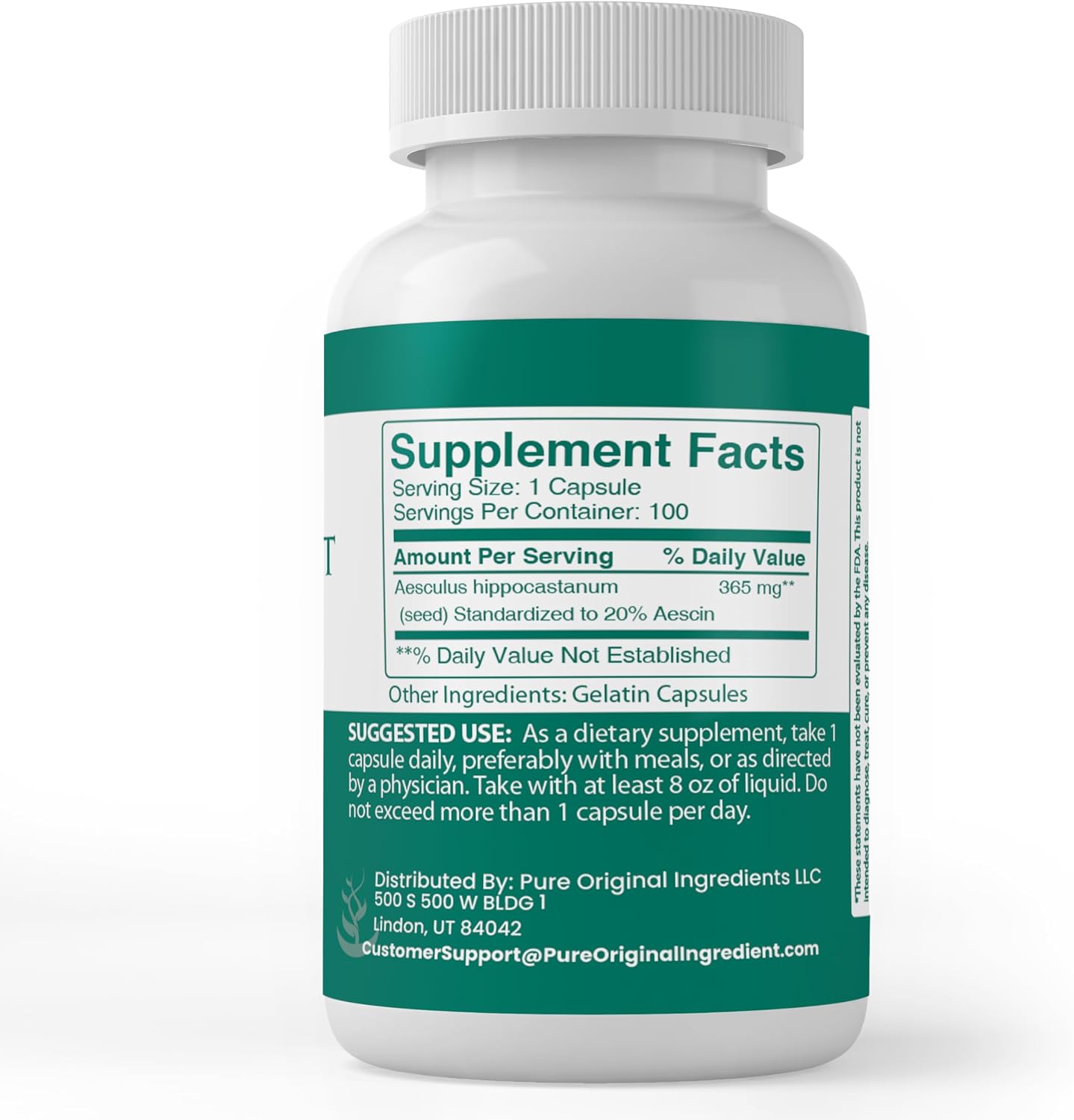 PURE ORIGINAL INGREDIENTS Horse Chestnut (100 Capsules) Always Pure, No Additives or Fillers, Laboratory Verified - görsel 2