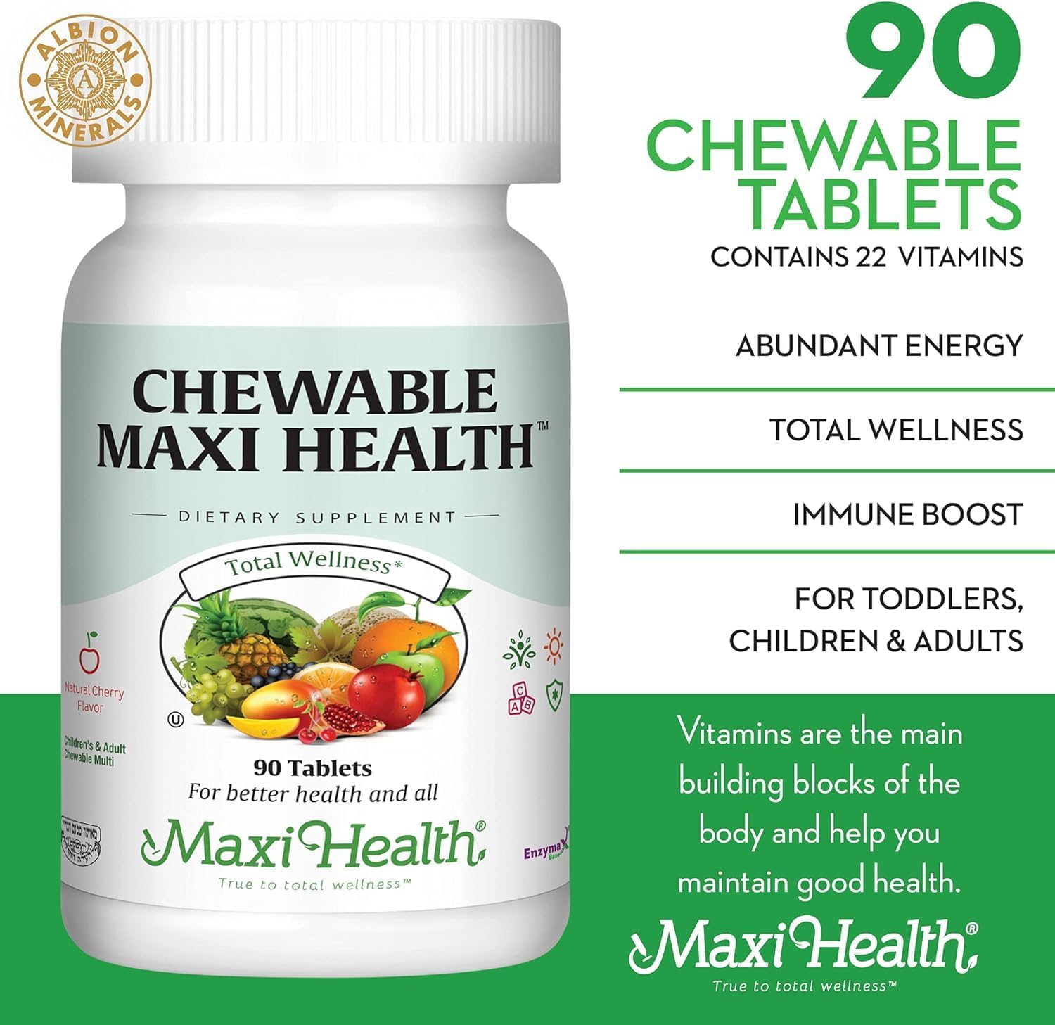 Maxi Health Chewable Multivitamin with Iron - Cherry Flavour - 90 Tablets - görsel 2