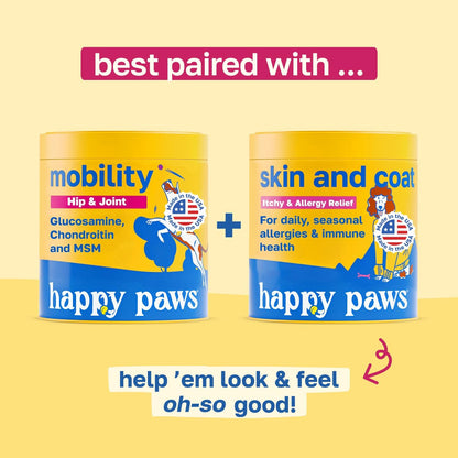 Happy Paws Skin and Coat Supplement for Dogs, Itch and Allergy Relief, 100 Chews