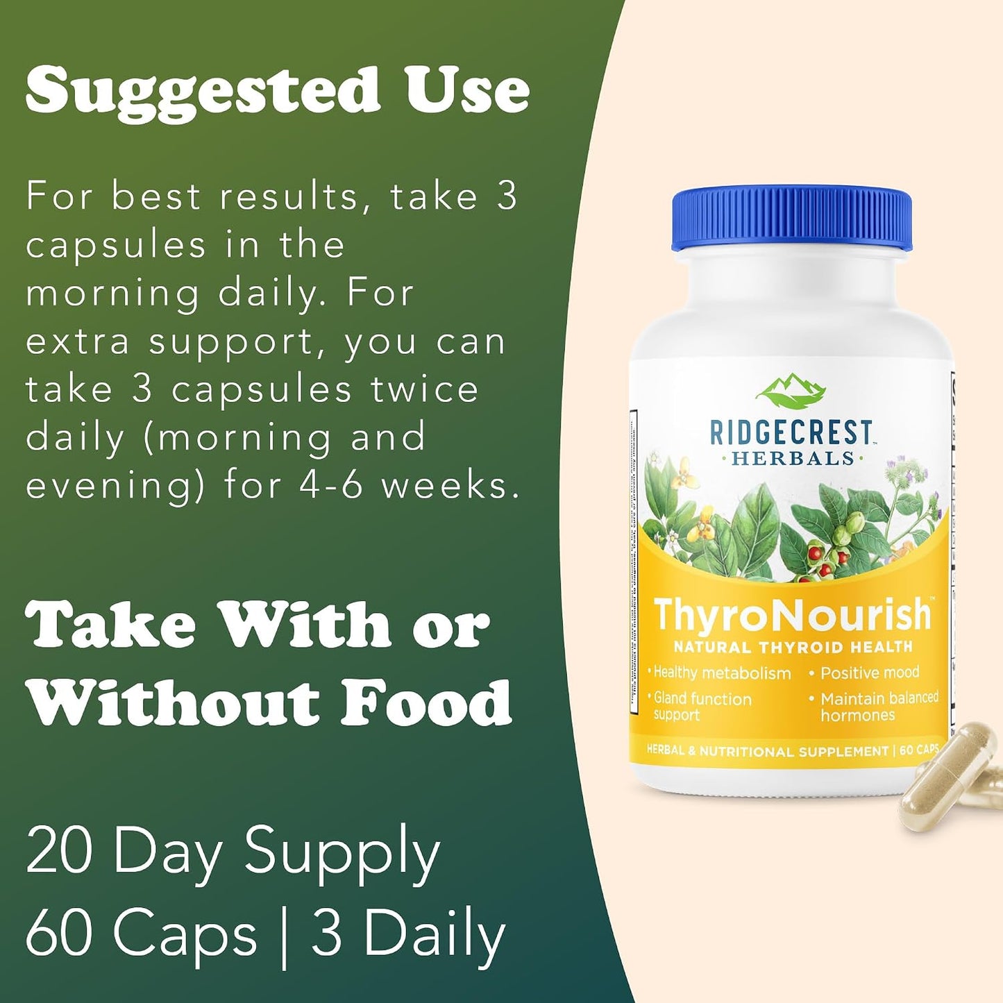 Ridgecrest Herbals ThyroNourish — Thyroid Support Supplement with Ashwagandha, L-Tyrosine, Iodine, Copper, Kelp (60 Capsules) - görsel 4