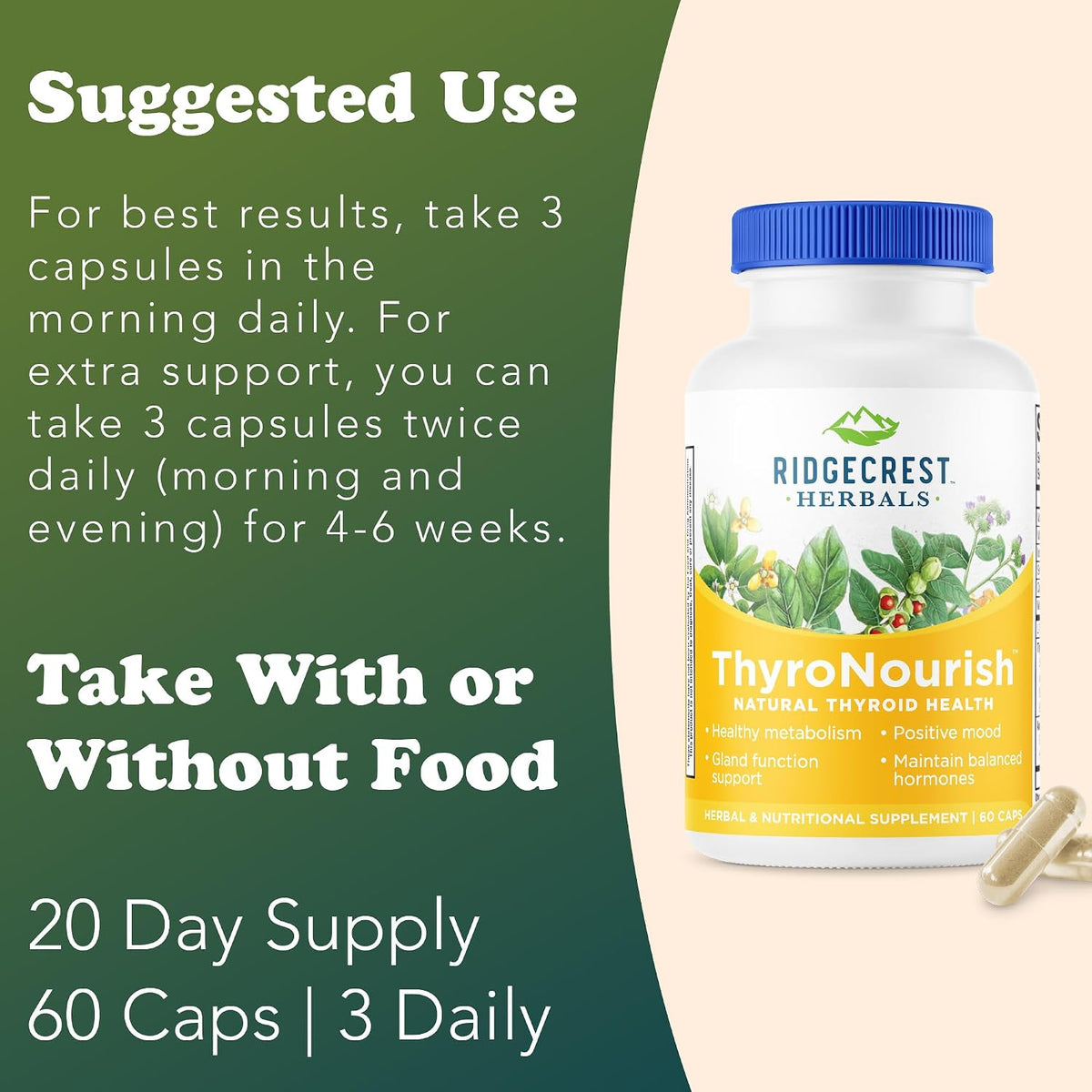 Ridgecrest Herbals ThyroNourish — Thyroid Support Supplement with Ashwagandha, L-Tyrosine, Iodine, Copper, Kelp (60 Capsules) - görsel 4