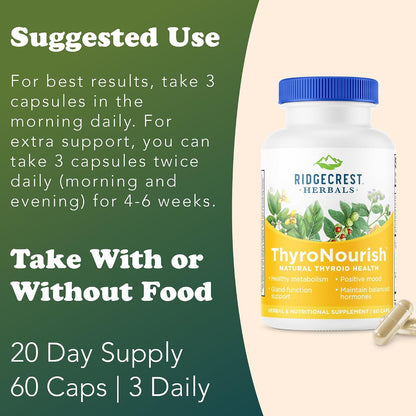 Ridgecrest Herbals ThyroNourish — Thyroid Support Supplement with Ashwagandha, L-Tyrosine, Iodine, Copper, Kelp (60 Capsules)