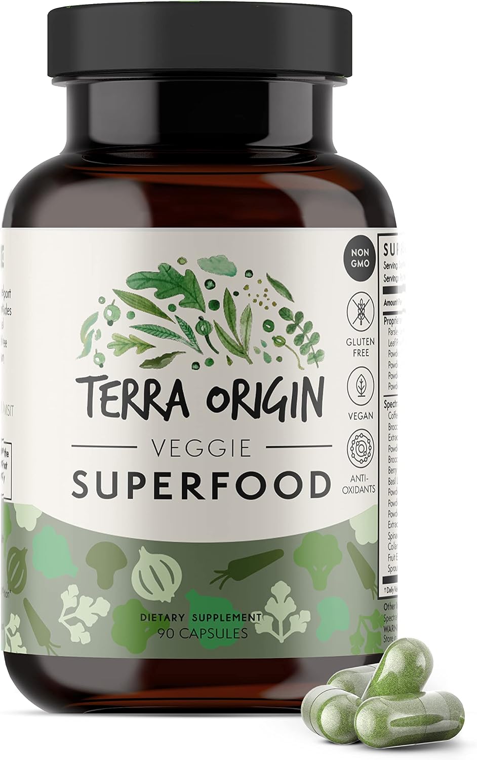 TERRA ORIGIN Veggie Superfood Supplement - 90 Veggie Capsules - Natural Antioxidant for Adults - görsel 1
