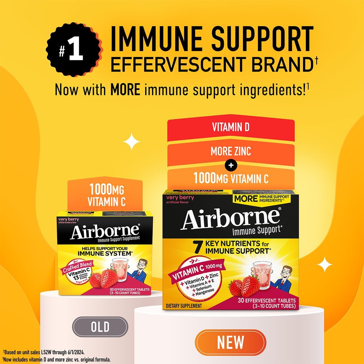 Airborne 1000mg Vitamin C with Vitamin D & Zinc - Sugar Free Effervescent Tablets for Immune Support, Very Berry Flavour with Antioxidants A, C, E - 30 Tablets (Pack of 2) - görsel 8