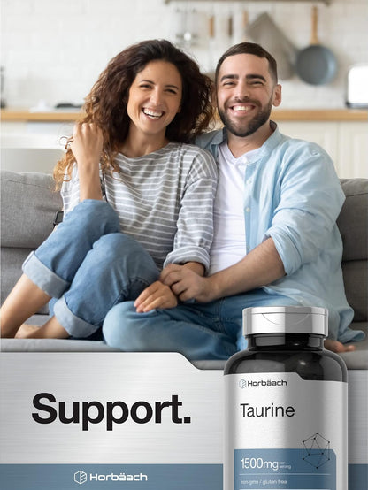 Horbäach Taurine 1500mg | 180 Capsules | Amino Acid Supplement | Non-GMO and Gluten-free