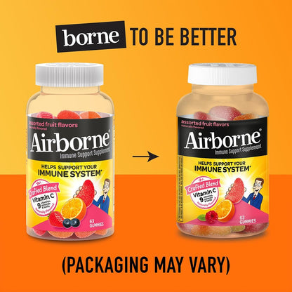Airborne 750mg Vitamin C Immune Support Gummies, Assorted Fruit Flavour, 63 Gummies (Pack of 3)