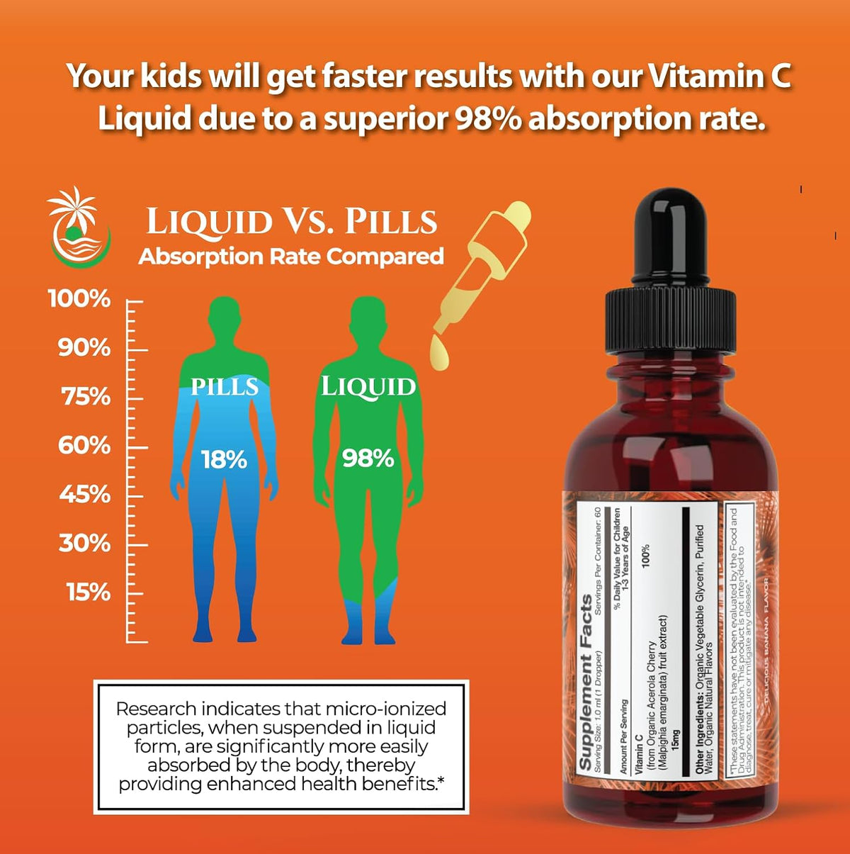 Tropical Oasis USDA Organic Toddler Vitamin C Drops - Banana Flavour - görsel 3