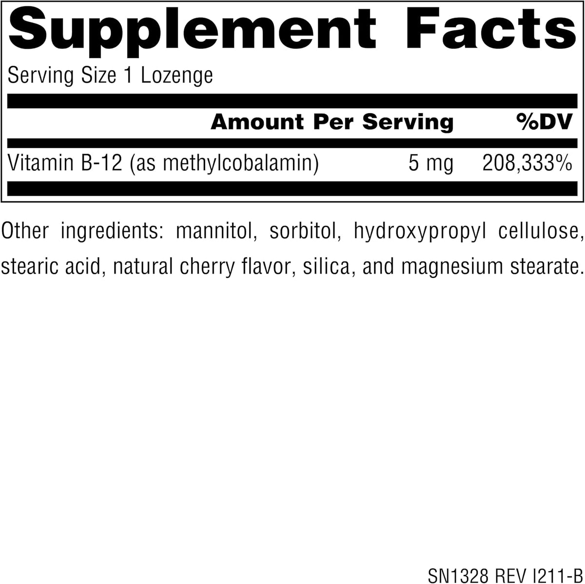 Source Naturals Methylcobalamin Vitamin B-12 - Cherry Flavoured - 5 mg (5000 mcg) - 30 Lozenges - görsel 2