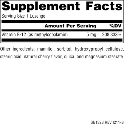Source Naturals Methylcobalamin Vitamin B-12 - Cherry Flavoured - 5 mg (5000 mcg) - 30 Lozenges