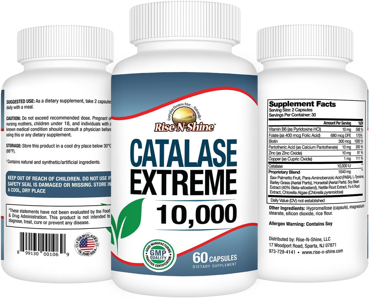 Rise-N-Shine Catalase Extreme Supplement 10,000 with Saw Palmetto, Biotin, Fo-Ti, PABA - Hair Supplements for Strong Hair - 60 Capsules - görsel 2
