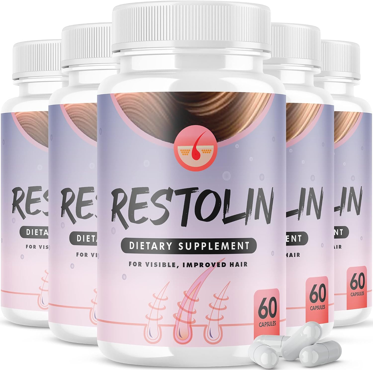 (5 Pack) Restolin Advanced Hair Regrowth Supplement (300 Capsules) - görsel 1