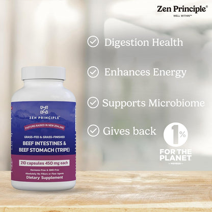 Zen Principle Grass Fed Beef Intestines and Stomach (Tripe) Food Supplement – 2 Pack, 420 Capsules