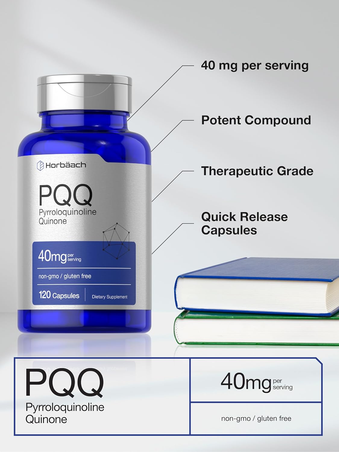 Horbäach PQQ Supplement 40 mg | 120 Capsules | Maximum Strength | Non-GMO & Gluten-free | Pyrroloquinoline Quinone Disodium Salt - görsel 4