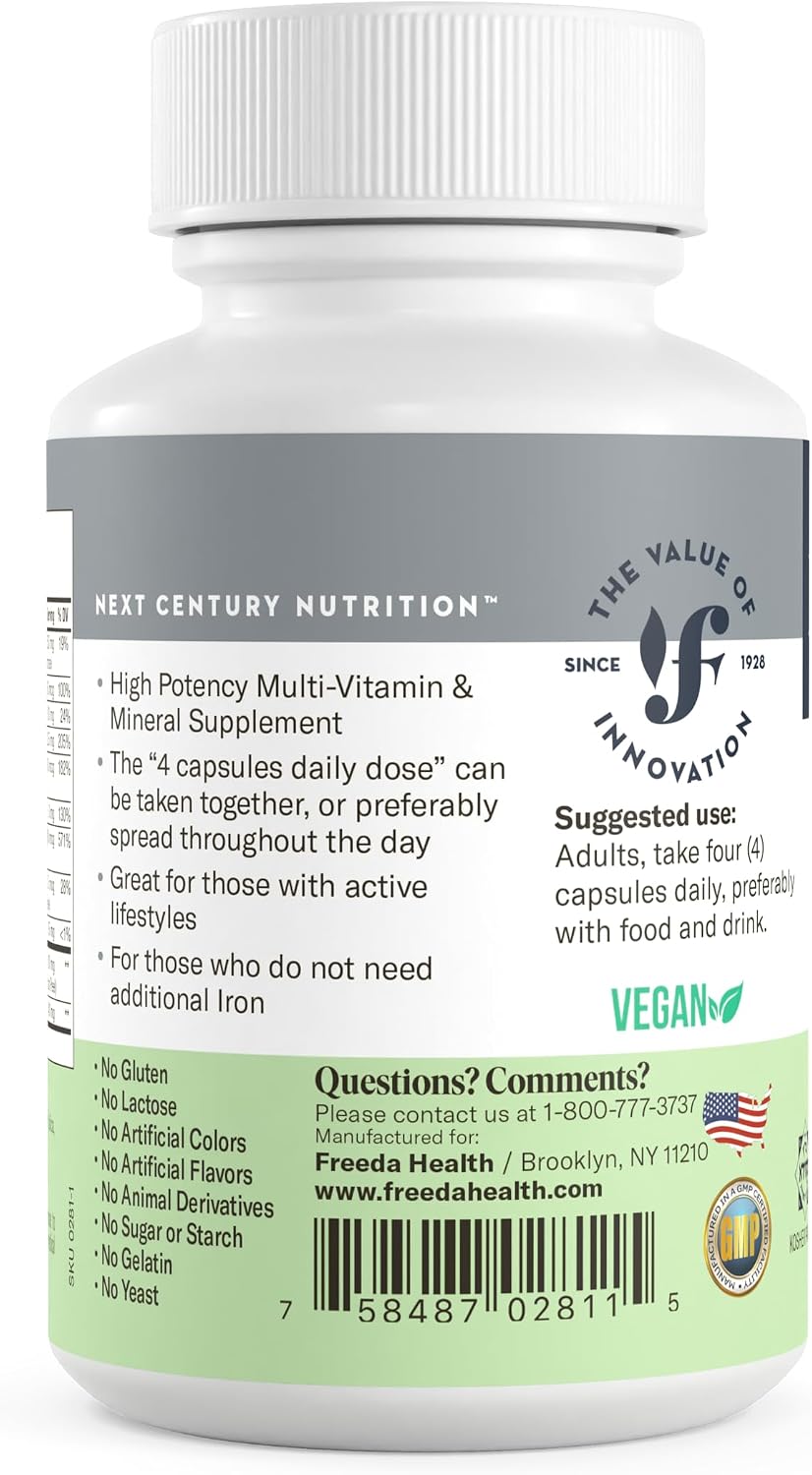 Freeda Maximum Strength Multivitamin – High Potency Daily Supplement for Active Adults – Iron Free – 120 Capsules - görsel 8