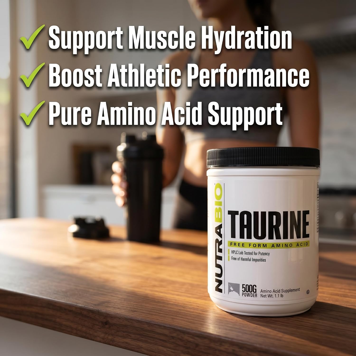 NutraBio Taurine Powder 500g | Pure Free-Form L-Taurine Amino Acid Supplement | Supports Cellular Health, Energy, and Wellness | Non-GMO, USP Grade - görsel 6