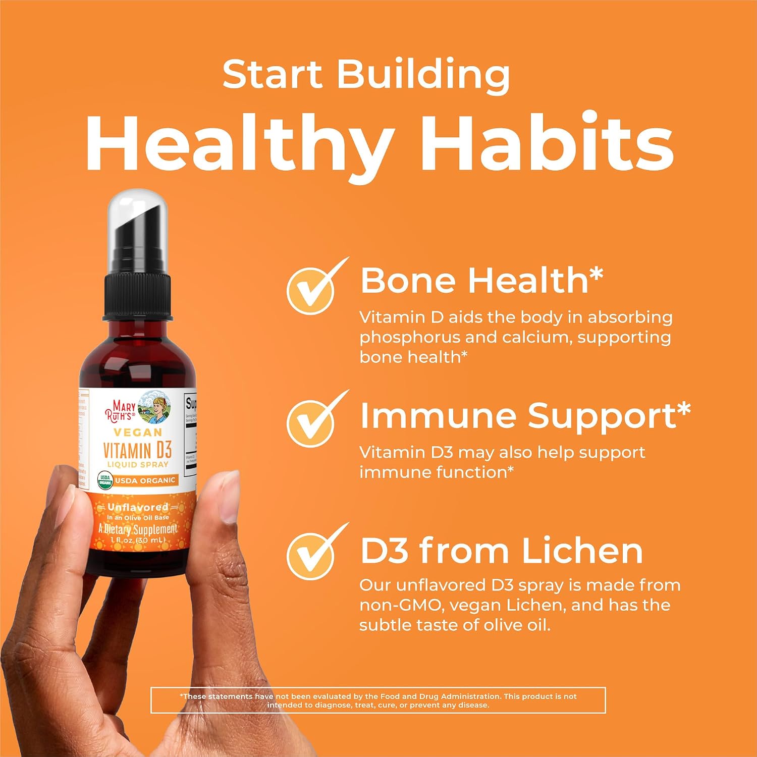 MaryRuth Organics Vegan Vitamin D3 Spray - Certified Organic, Sugar-Free, 30 Servings - görsel 5