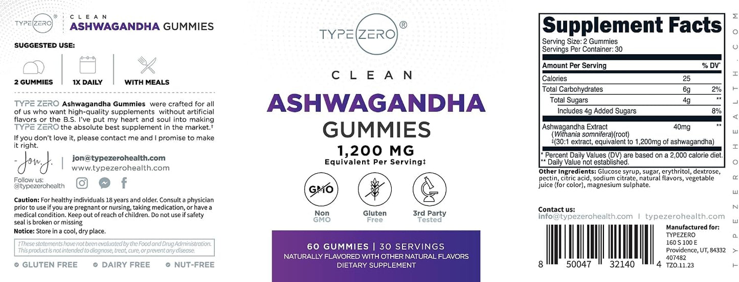 Type Zero Ashwagandha Gummies - 60 Gummies (30 Servings) - görsel 5