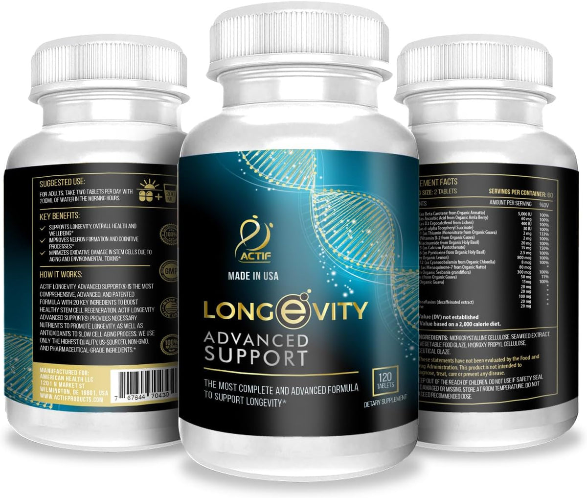 ACTIF Longevity Advanced Support - 20 Factors, Non-GMO, 2-Month Supply - görsel 5