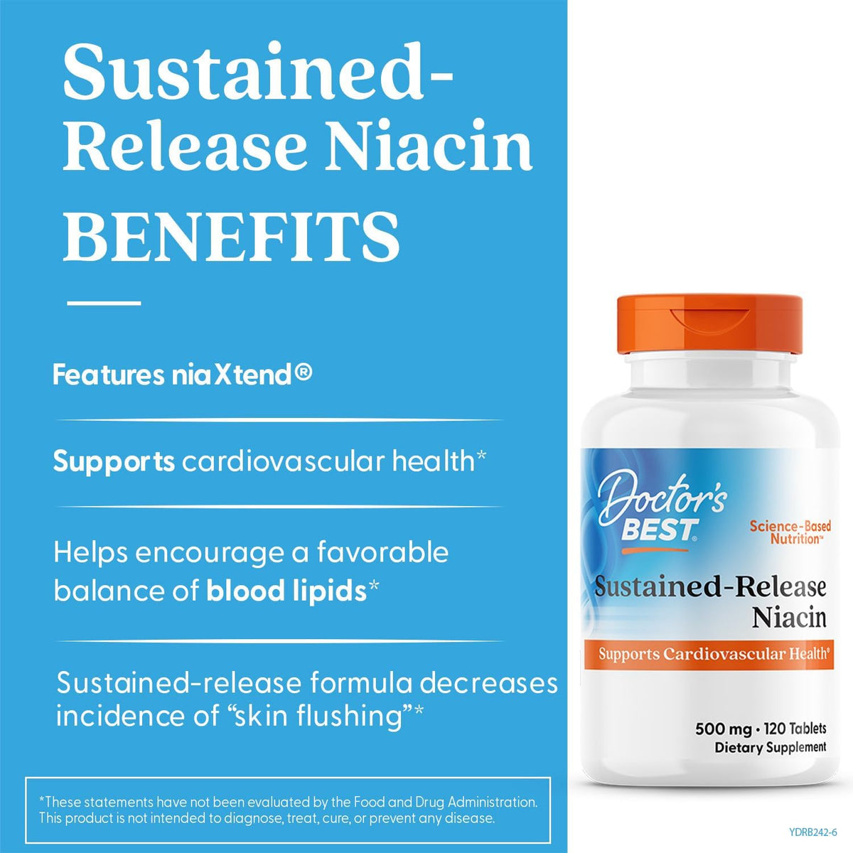 Doctor's Best Niacin 500 mg Extended Release – 120 Tablets - görsel 4