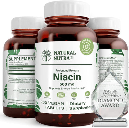 Natural Nutra Time-Release Niacin 500mg (Vitamin B3) – 100 Vegan Tablets
